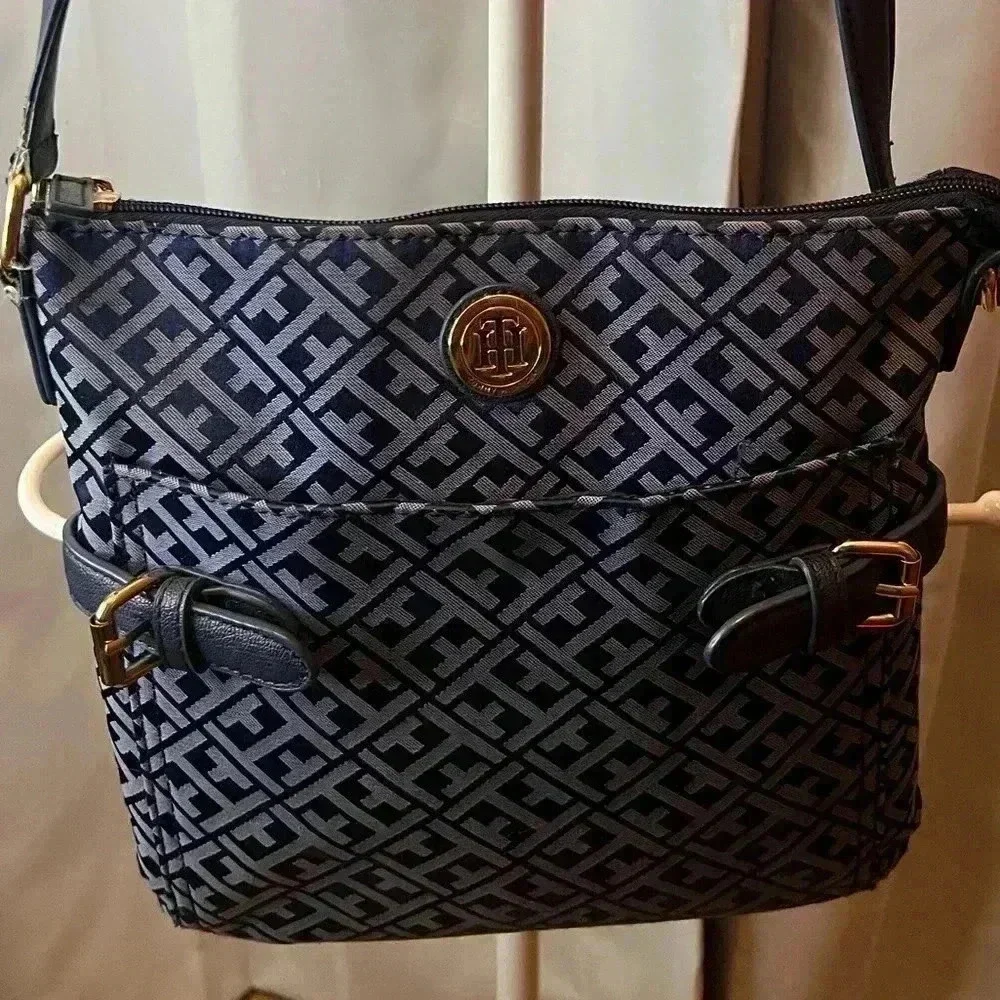 Tommy Hilfiger Canvas and Leather Crossbody Bag Navy - Picture 2 of 13